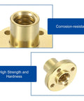 Close-up of 4 Pack Tr8x2 Lead Screw Brass Nut, corrosion-resistant, high strength, with M3 mounting holes for 3D printer upgrades.