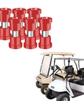 Beefed Up Heavy Duty Steel Plate Bushing Kit shown with red bushings and golf carts for suspension front and rear spring.