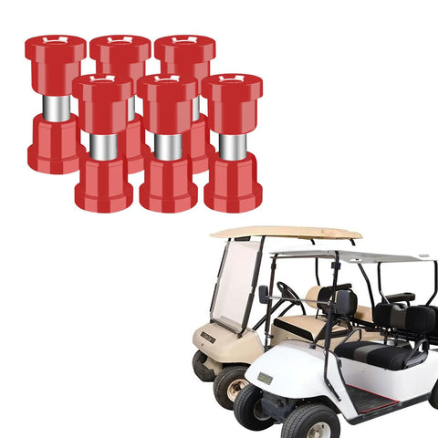 Beefed Up Heavy Duty Steel Plate Bushing Kit shown with red bushings and golf carts for suspension front and rear spring.
