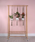 Wooden plant stand with hanging pots on Mini 1 Inch Swivel Threaded Stem Casters M6x15mm With TPE Quiet Wheels Chrome Plated Steel Frame