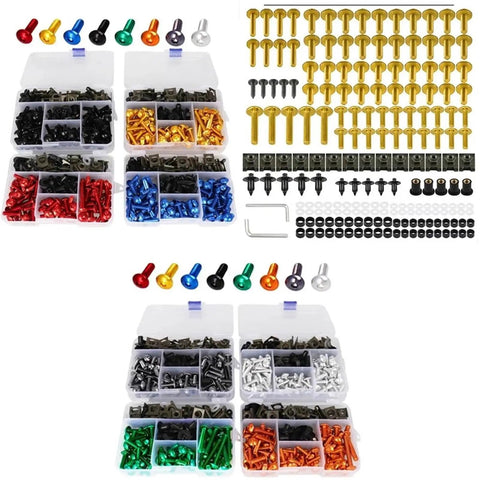 195 Piece Motorcycle Fairing Bolt Kit With Panel Nuts Blue Stainless Steel Slick All In One Screw Set For Z750 Z1000 ZZR600 Body Panels Washers Nuts And Mounting Screws Heavy Duty Replacement Kit, assorted bolts set