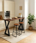 36 Inch Metal Bar Table Legs Set Of Two Sturdy Black Counter Height Support Legs with wooden top in modern kitchen
