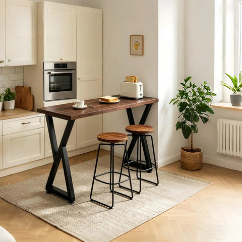 36 Inch Metal Bar Table Legs Set Of Two Sturdy Black Counter Height Support Legs with wooden top in modern kitchen
