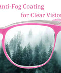 Women Safety Glasses With Side Shields Anti Fog Eye Protection showing clear vision through pink frame lens.