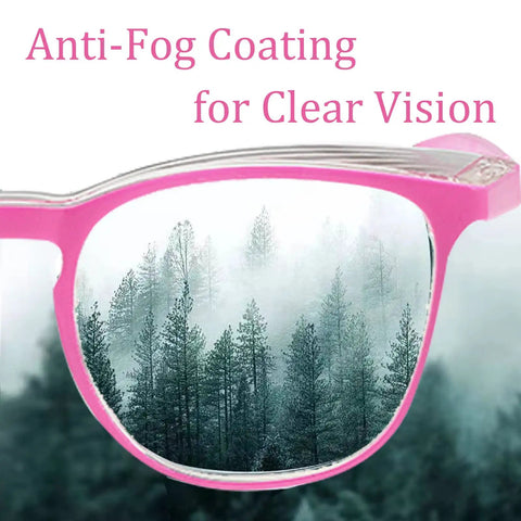 Women Safety Glasses With Side Shields Anti Fog Eye Protection showing clear vision through pink frame lens.