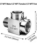Heavy Duty 1/2 Inch Npt Tee Pipe Fitting Built Tough Using Premium 304 Stainless Steel For Bulletproof three way connections dimensions and overview.