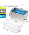 Image showing dimensions of the Heavy Duty 800W Ultrasonic Cleaner with Multi Frequency Tank and Digital Timer, featuring a 30L capacity tank.