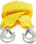 Heavy Duty Tow Strap 118 Inch 10000 Lb Capacity With Reinforced Loop Hooks For Recovery Tow Rope Use In Off Road And Marine Environments Featuring Eagle Beak Hook Design For Quick Secure Vehicle Winching, bright yellow with metal hooks