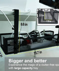 Under Desk Cable Management Tray With Clamp For Quick No Drill Setup installed under desk holding cables and power strips