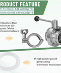 Pindex 5-pack 1.5-inch tri-clamp fittings, 304 stainless steel with silicone gaskets for sanitary TC connections
