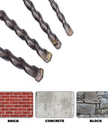 Four masonry drill bits, 12mm diameter, 150mm length, carbide-tipped, round SDS shank for concrete/brick/stone.