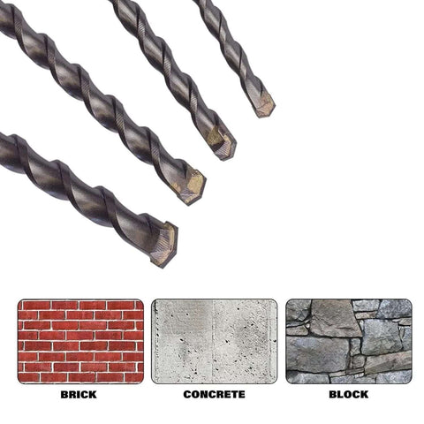 Four masonry drill bits, 12mm diameter, 150mm length, carbide-tipped, round SDS shank for concrete/brick/stone.