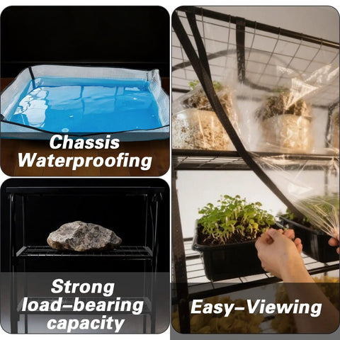 Indoor Mushroom Grow Tent Kit With Sturdy Racks For Trays And Fruiting Blocks, showing waterproofing, strong racks, easy-viewing feature