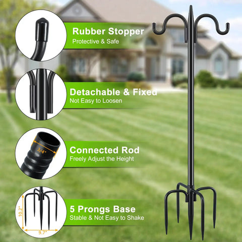 Two Pack 92 Inch Heavy Duty Shepherds Hook Garden Pole Set Three Quarter Inch Thick Outdoor Hanger with detailed features.