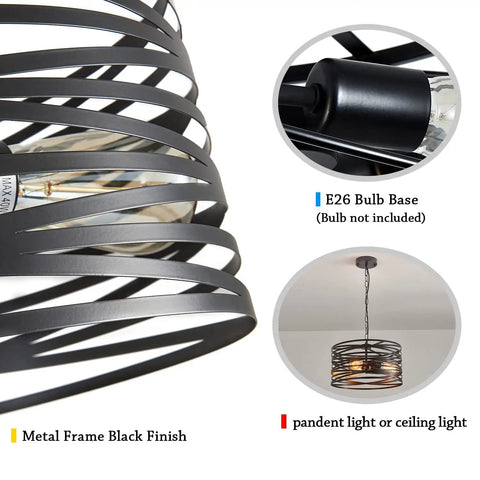 Industrial Semi Flush Mount Ceiling Light With 3 Light Vintage Chandelier in black metal, focus on E26 bulb base and frame.