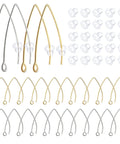 40Pcs Stainless Steel Earring Hooks Hypoallergenic V Shaped Ear Wires and 40Pcs Clear Bullet Earring Backs shown in two colors