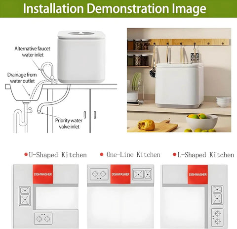 Installation demonstration of Space Saving Countertop Dishwasher With Responsive Touchscreen And Deep Clean Sterilization.