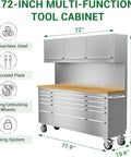 72 Inch Tool Cabinet Chest With 15 Drawers And 3 Upper Cabinets In Black Stainless Steel Mobile Rolling Workbench With Lockable Storage For Garage Workshop Beefy Tool Box Two Pack