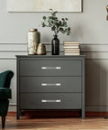 10 Pieces Zinc Alloy Wardrobe Handles And Drawer Pulls, Modern Silver Cabinet Door Pulls With 128mm Hole Spacing on gray dresser.
