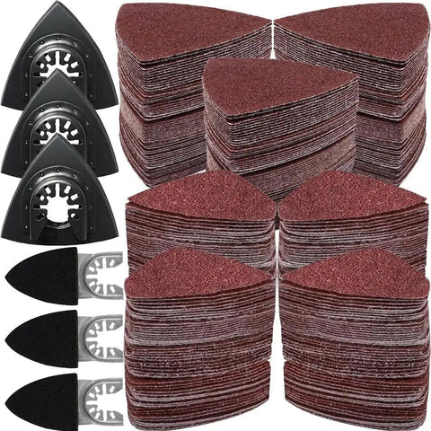 246 Piece Oscillating Tool Sanding Pad Kit With 3 Multitool Pads And 3 Finger Pads Includes 120 Finger Sandpapers And 120 Triangle Sandpapers Grit Range 60 To 320 For Wood Plaster Metal And More Works With Most Tools.