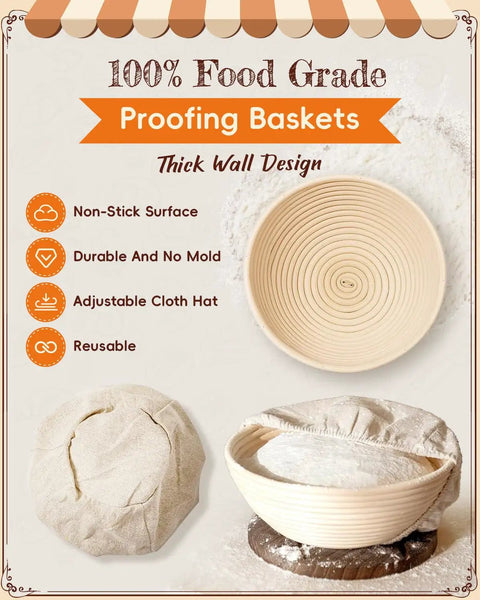 All In One Sourdough Starter Kit For Beginners With No Fuss Easy To Clean Tools Including Round 9 Inch Proofing Basket with cover