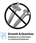 Illustration of VHB Heavy Duty Mounting Tape 5952 as an alternative to screws and nails, showing crossed out fasteners, emphasizing no drilling.