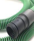 Close-up of the end of the Premium 5 Meter Replacement Dust Extractor Hose Compatible With Festool, showcasing the black connector and green flexible tubing.