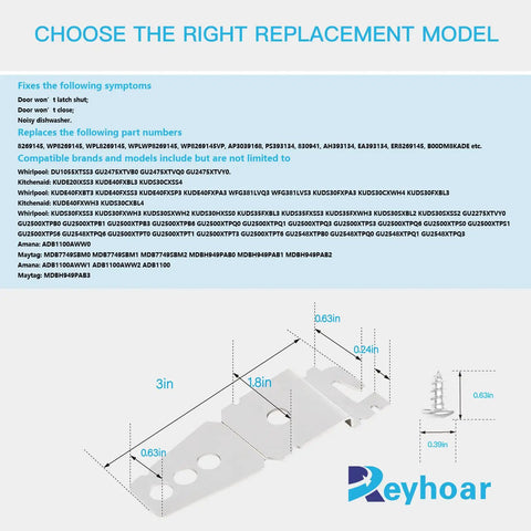 Diagram of 4 Pack Undercounter Dishwasher Upper Mounting Brackets With Screws Replaces WP8269145 AP3039168 PS393134