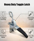 11.8 Inch Heavy Duty Toggle Latch Clamp for doors, gates, trailers, showcasing U-shaped pull ring and thickened metal.