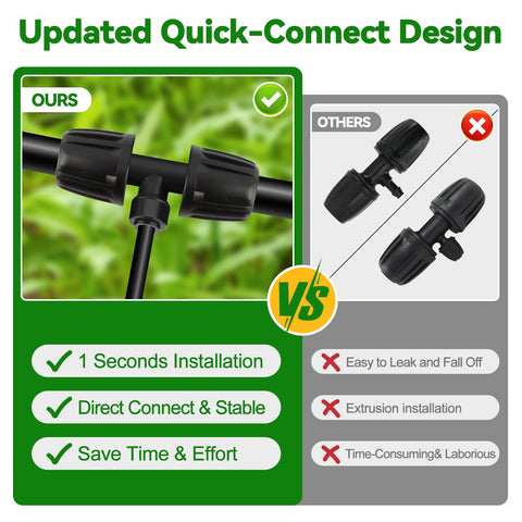 8-Pack 1/2 To 1/4 Inch Drip Irrigation Fittings Barbed Tee Quick Connector Kit comparison of installation types