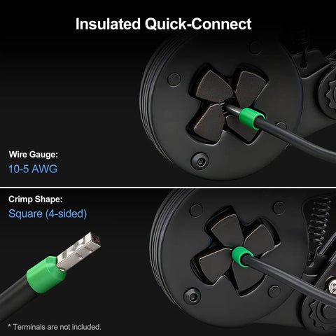 Self-Adjusting Crimping Tool For Square Four-Sided Crimps With Auto Jaw Alignment, Pro-Grade For 10-5 AWG Ferrules detail view