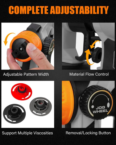 Cordless 20V Paint Sprayer Gun With Dual Batteries, HVLP Sprayer, adjustment controls for spray patterns and valve knob