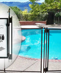 Super Simple Diy Self Closing Gate Kit For Pool Safety Fencing Black Powder Coated Aluminum Frame Heavy Duty Double Truss Support Built Tough Child Proof Walk Thru Pack One shown by poolside with installation parts.
