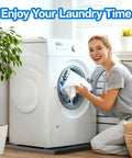 Woman using washing machine on Heavy Duty 27x27 Inch Washing Machine Drain Pan Drip Tray Leak Proof Silicone Non Slip Waterproof Drip Mat