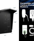 Dimensions of Tough As Nails Ev Charger Protective Cover With Heavy Duty Weatherproof Canopy in Matte Black, compatible with various stations.