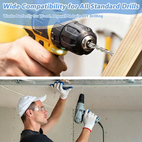 Cuthollow Professional Drywall Router Bits Set For Smooth Cuts And Perfect Edges On Plasterboard Projects To Make Your Renovation Work Super Easy And Totally Rad, tools in use on drywall and wood.