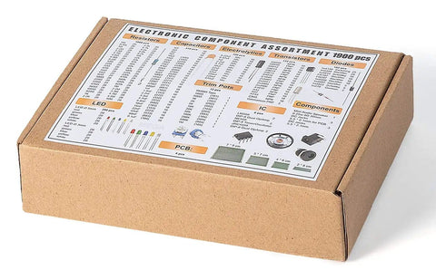 Packaging box for Epic Electronics Component Kit Bundle With Resistors, Capacitors, LEDs, Transistors, Diodes, ICs, 1900 Pieces
