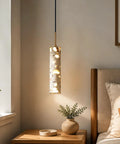 Modern Cement Pendant Lights, Hanging Lamp for Kitchen Island, 6000K, 2 Pack, cylindrical concrete shade with gold accents.