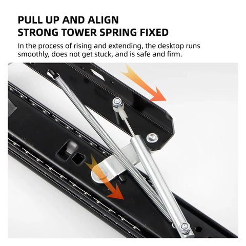 Heavy Duty Full Extension Drawer Slides With Quick Release Latches For No Sweat Setup And Smooth Quiet Ride Rising Table Lift Mechanism close-up on spring fix and alignment for smooth use.