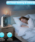 10 Inch Box Fan With 3 Speeds And 8 Hour Timer Quiet Square Window Fan for bedroom use, energy-efficient, placed on nightstand