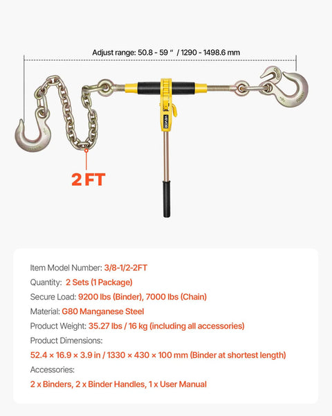 No Nonsense Heavy Duty Ratchet Chain Binder Secure Cargo Like A Pro, 9200 Lb Working Load With G80 Steel, Fits 3/8 To 1/2 Inch Chains, Rock Solid Tie Down Kit For Trucks, Towing, And Logging Jobs