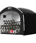 Outdoor Bike Storage Tent Shed With Window Waterproof Portable Shelter for 2 to 8 Bikes, showing five bikes inside.
