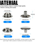 Components of 70 Sets 15mm Five Eighths Inch Heavy Duty Snap Fasteners Kit Metal Snaps For Leather Crafts Sewing And Repair Clothing