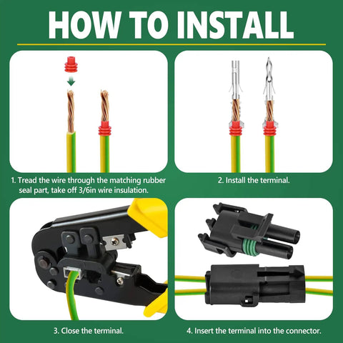 Installation steps for Waterproof Automotive Electrical Connector Kit With 376 Pieces 25 Kits 1 2 3 4 6 Pin Male And Female Plugs