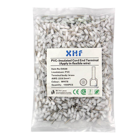 Insulated Copper Wire Ferrules Connectors 1000 Pieces For AWG 22 And 0.5mm2 Crimp Pins Cord End Terminals White Tin Plated RoHS