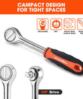 Heavy Duty Carbon Steel Socket Set With One Quarter Inch And Three Eighths Inch Drive, 3/8in ratchet wrench with ergonomic handle