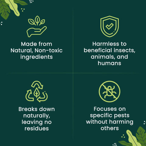 NemaKnights Slow Release Nematodes For Pest Control graphic highlighting natural, non-toxic ingredients and eco-friendly features.