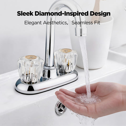 Shower Knob Replacement For D-Shaped Stem Two-Handle Faucets, clear acrylic hot and cold knobs with water flowing