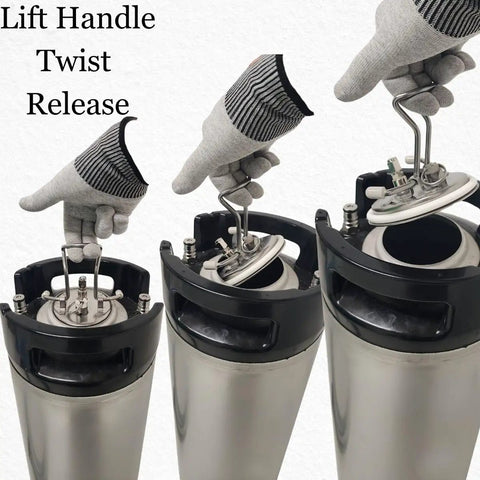5 Gallon Stainless Steel Sprayer Tank With Pressurized System for easy lid removal, demonstrating handle twist mechanism.