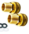 Garden Hose Adapter Two Pack One Half Inch NPT Male To Three Quarter Inch GHT Female Pipe Fittings Connector No Hassle Quick Connect Hose Joint Extension Heavy Duty Repair Fitting, brass fittings with washers, side view